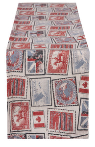 L664R-STMP 13"x72" Vintage Stamp Images printed on this Rectangular Table Runner part of The Vintage Canadiana Collection