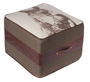 L900F-HOR 16x16x12" This Wild Horse Print with a Woven Fabric and Authentic Leather Detail on this Footy Ottoman, zips off for laundering and the base is a waterproof scratch resistant Denier Material, part of Unbridled Passion Collection