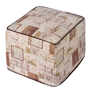 L900N-GOLF Square Ottoman 18"x16"x16" This Ottoman has Vintage Golf Images Eco printed on a Linen Poly Blend, Faux Leather Flat Piping Trim. This Cover Design By Elizabeth at Lady Rosedale, Part of The On the Tee Vintage Golf Collection