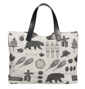 L994-ICON Traveller Tote 18"x14"x5.5" with Bridle Leather straps, magnetic snap closure, interior pockets, lined in a durable waterproof denier nylon part of the Vintage Canadiana Collection